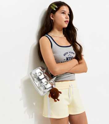 Girls Light Yellow Side Stripe Drawstring Shorts