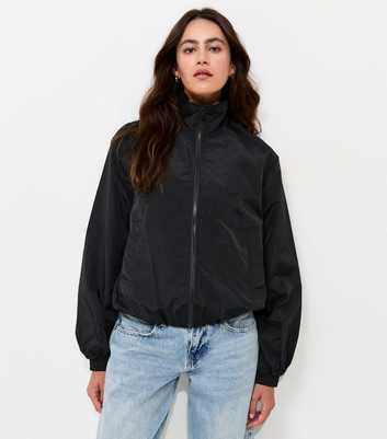 Black Zip Through Funnel Windbreaker Jacket