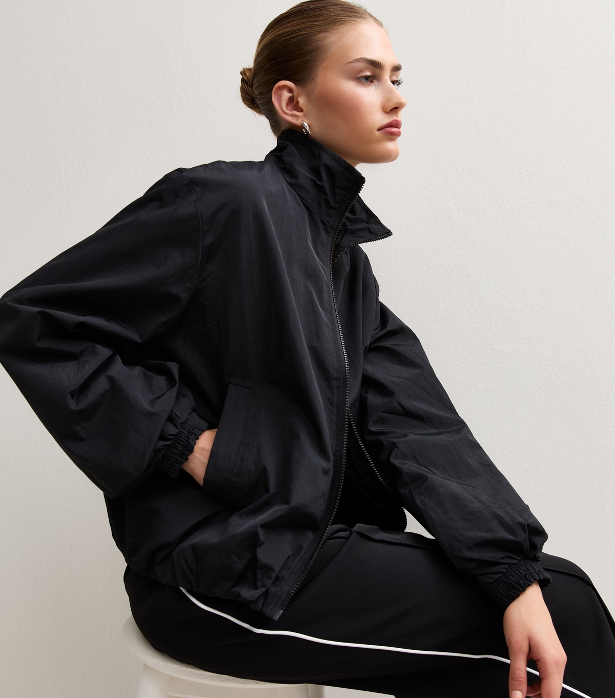 Women's Black Zip Through Funnel Windbreaker Jacket New Look