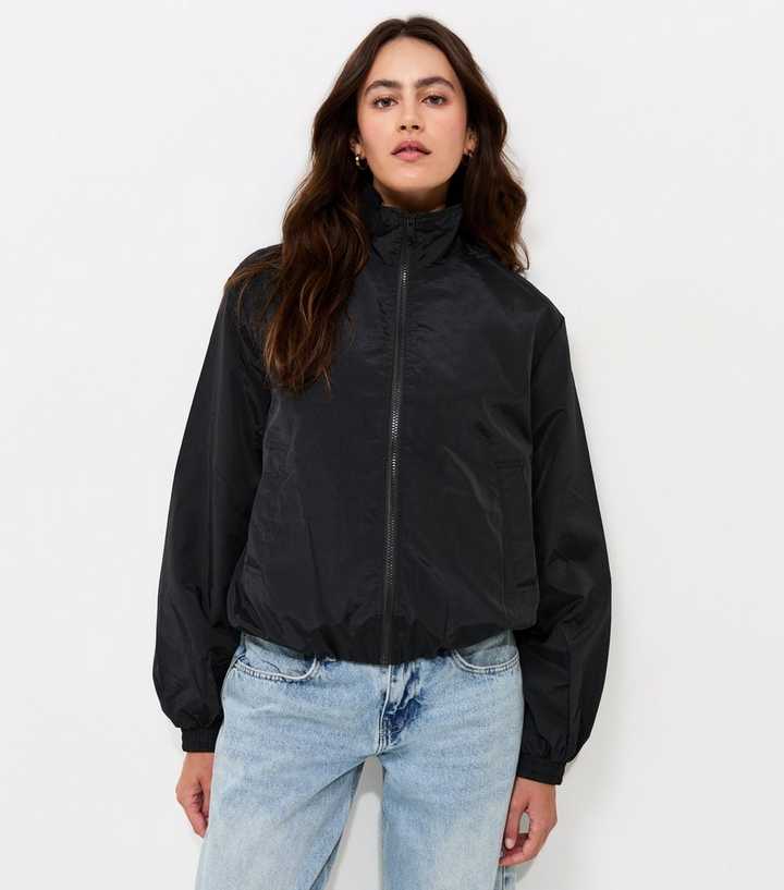 Black Zip Through Funnel Windbreaker Jacket
