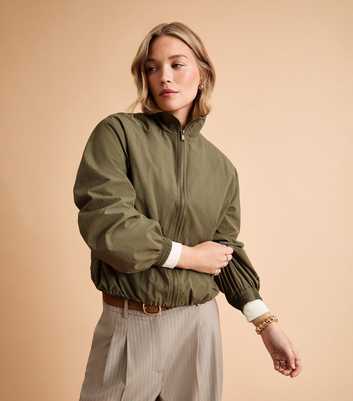 Light Khaki Zip Through Funnel Windbreaker Jacket