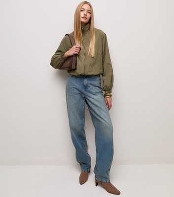 Light Khaki Zip Through Funnel Windbreaker Jacket