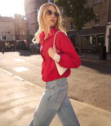 Bright Red Zip Through Funnel Windbreaker Jacket