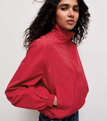 Bright Red Zip Through Funnel Windbreaker Jacket