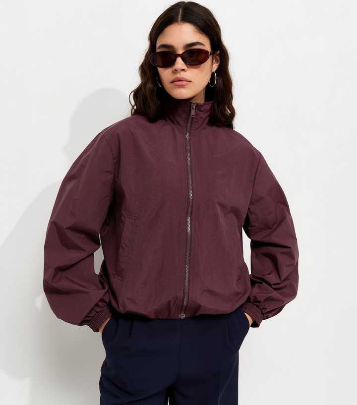 Dark Burgundy Zip Through Windbreaker Jacket
