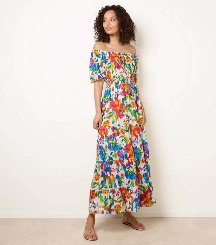Blue Vanilla Multicolour Bardot Tiered Maxi Dress