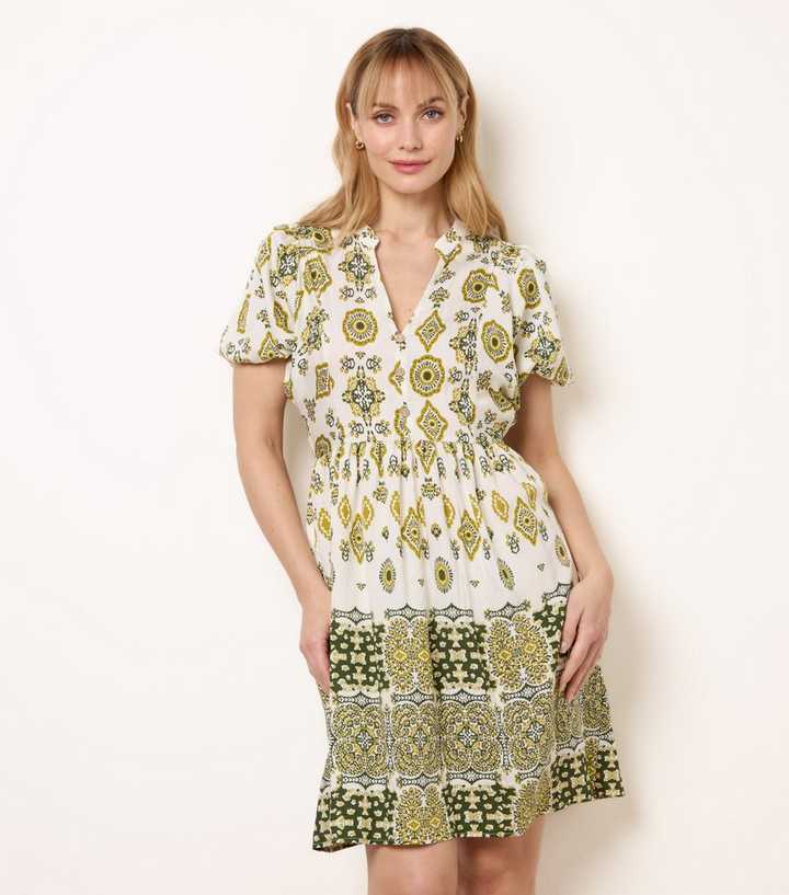 Blue Vanilla Green Border Print Mini Dress