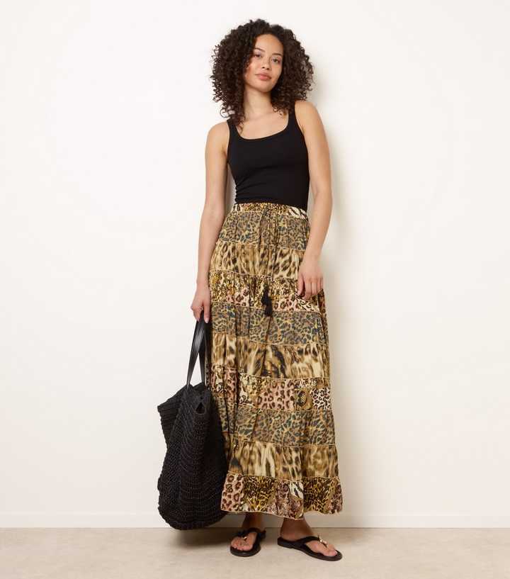 Blue Vanilla Multicolour Mixed Animal Print Tiered Maxi Skirt