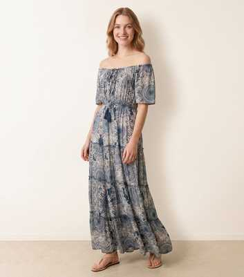 Blue Vanilla Navy Tie Front Off The Shoulder Maxi Dress