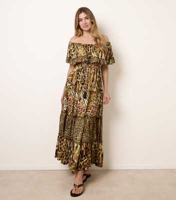 Blue Vanilla Brown Off The Shoulder Maxi Dress