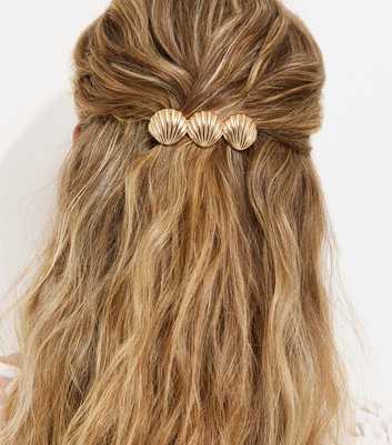 Gold Tone Triple Shell Hair Slide Clip