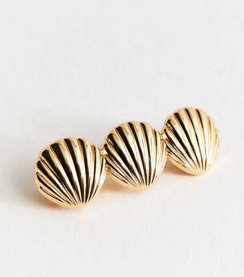 Gold Tone Triple Shell Hair Slide Clip