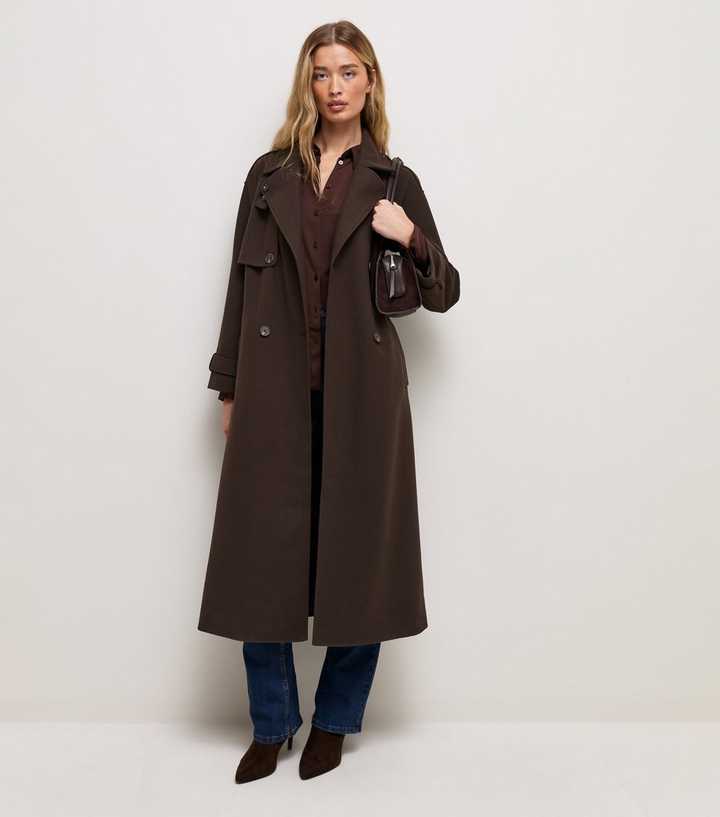 Tall Dark Brown Funnel Neck Longline Coat