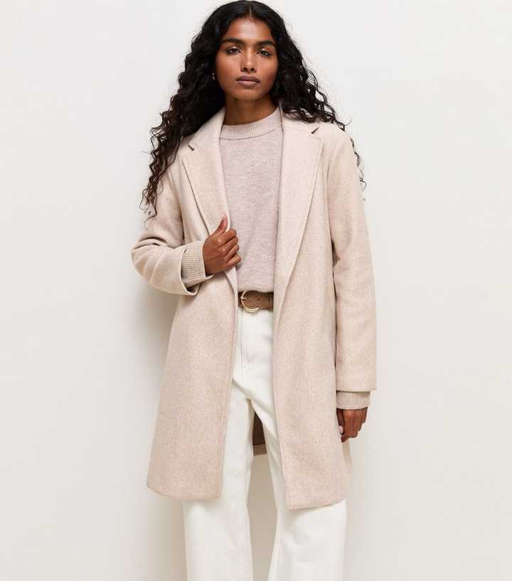 Petite Oatmeal Open Front Longline Formal Coat