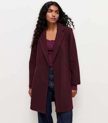 Petite Dark Burgundy Open Front Longline Formal Coat
