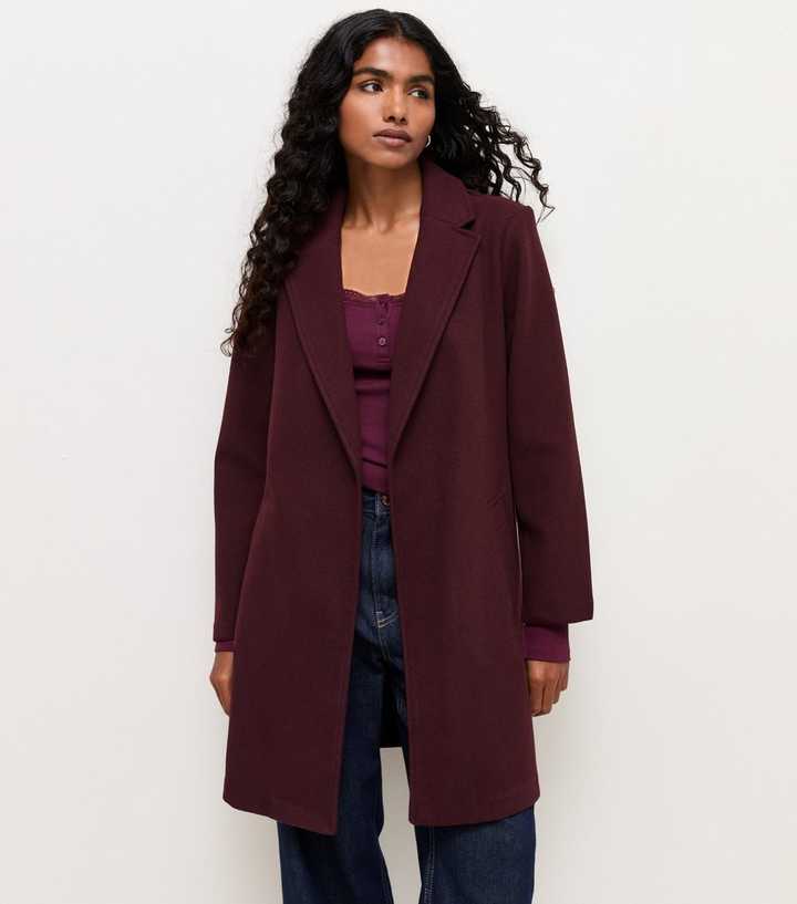 Petite Dark Burgundy Open Front Longline Formal Coat