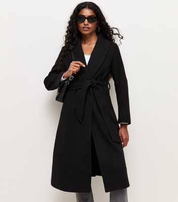 Petite Black Shawl Collar Belted Coat
