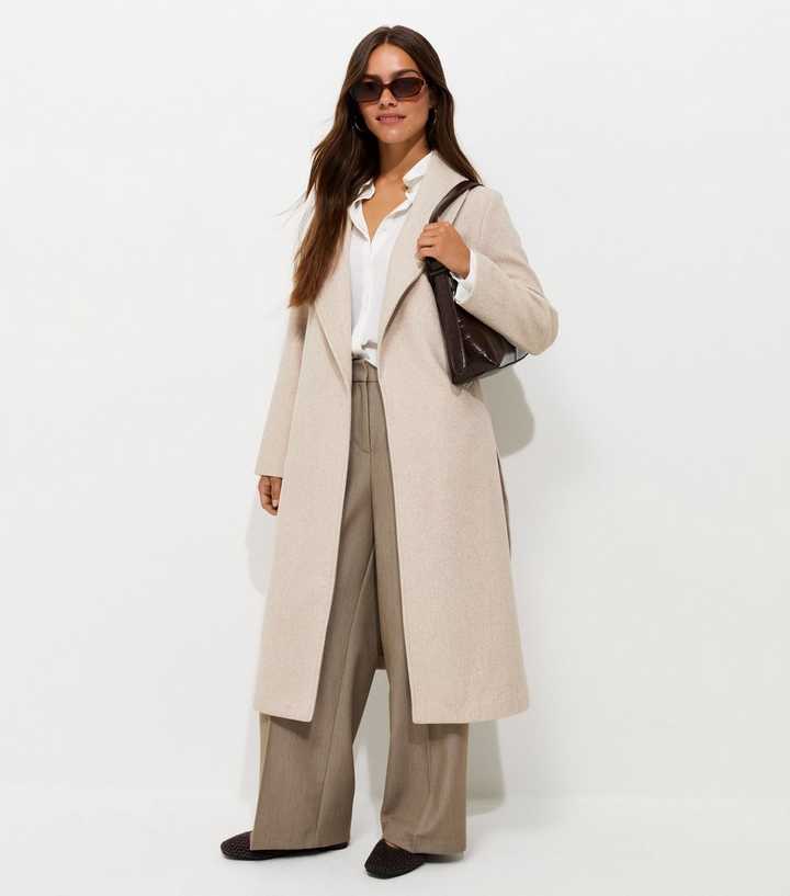 Petite Oatmeal Shawl Collar Belted Coat
