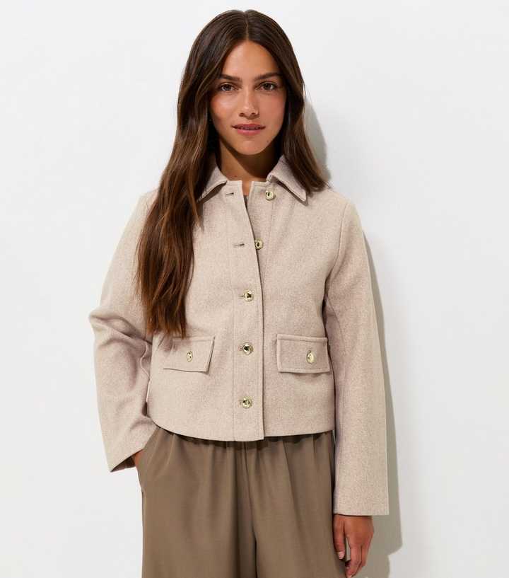 Petite Oatmeal Henley Button Shacket
