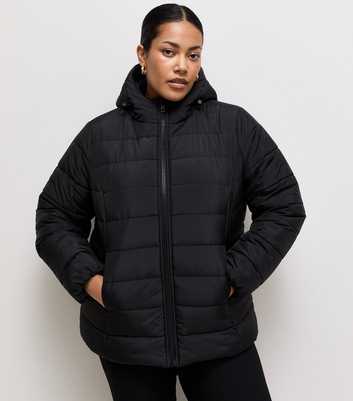 Curves Black Hooded Lightweight Padded Jacket