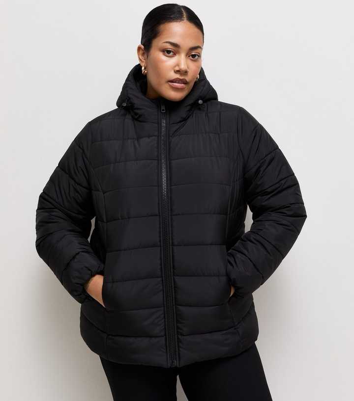 Curves Black Hooded Lightweight Padded Jacket