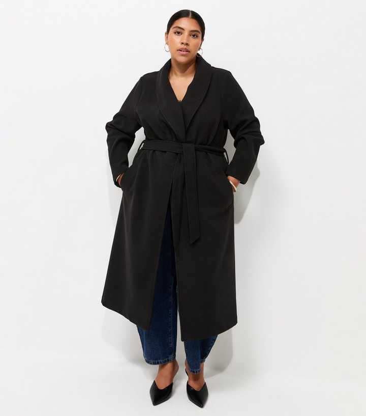 Curves Black Shawl Lapel Midi Coat