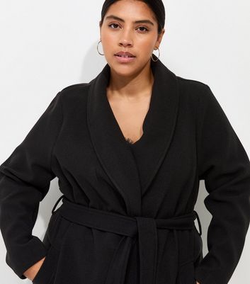 Curves Black Shawl Lapel Midi Coat | New Look