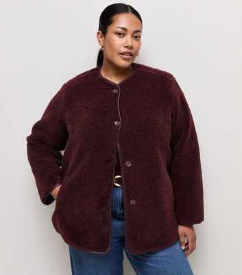 Curves Dark Burgundy Borg Texture Buttoned Jacket