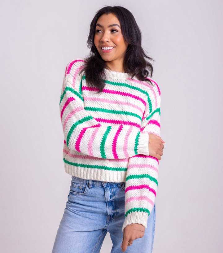 Sunshine Soul Cream and Pink Stripe Crew Neck Jumper