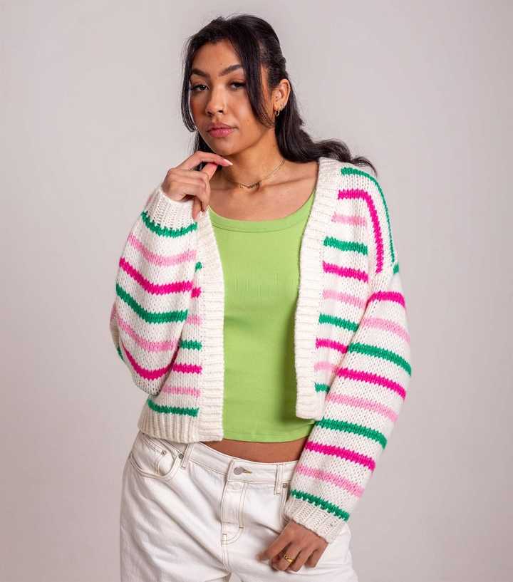 Sunshine Soul Cream and Pink Thin Striped Open Cardigan