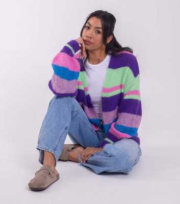 Sunshine Soul Bright Purple Striped Longline Cardigan