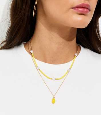 Gold Tone Yellow 2 Layer Lemon Charm Necklace