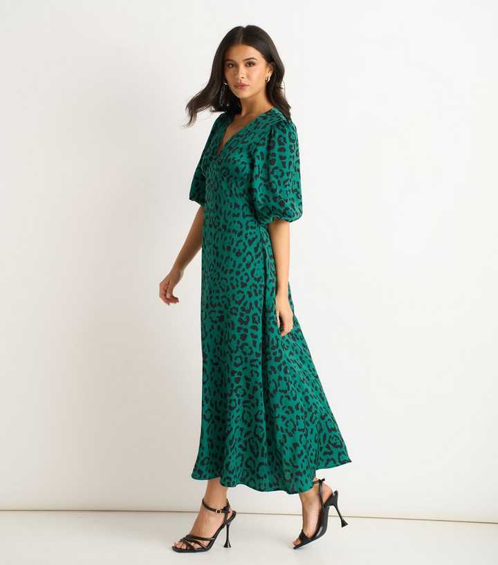 Gini London Dark Green Animal Print Midi Dress