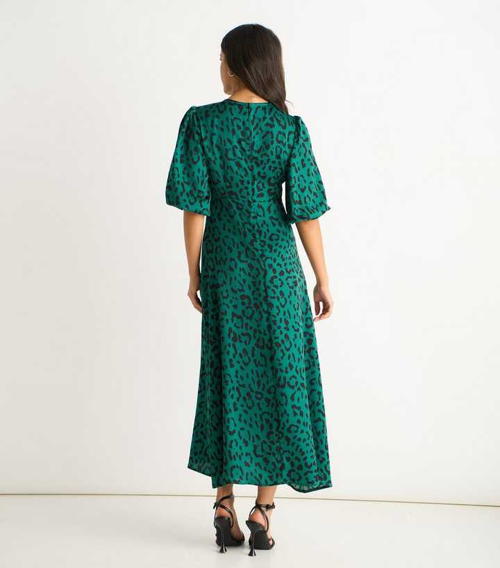 Gini London Dark Green Animal Print Midi Dress | New Look Gini London Dark Green Animal Print Midi Dress | New Look