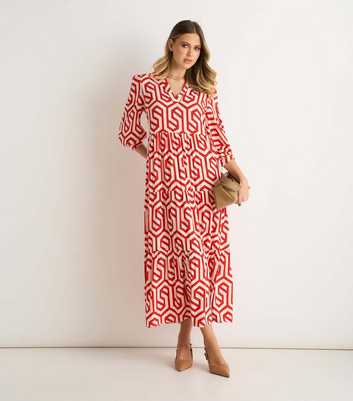 Gini London Red Geometric Print Midi Dress