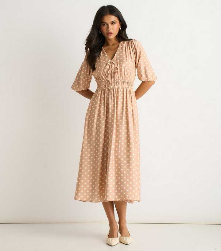 Gini London Cream Polka Dot Midi Dress