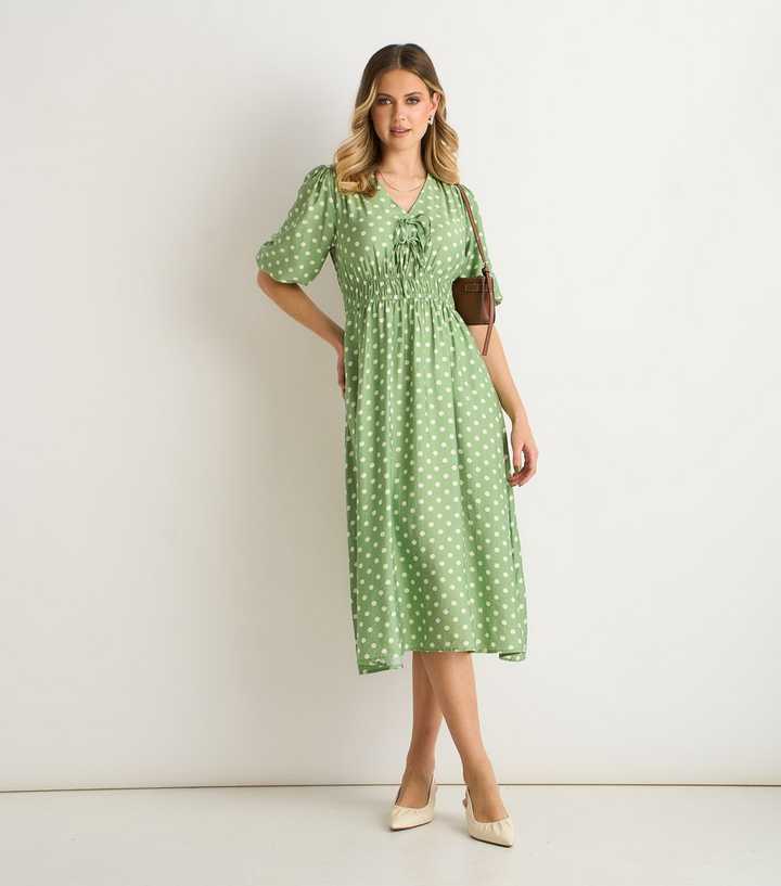 Gini London Green Polka Dot Midi Dress