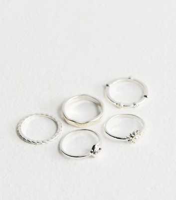 Pack of 5 Silver Tone Sun and Moon Rings