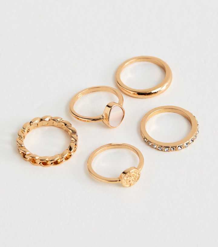 Pack of 5 Gold Tone Sleek Stacking Rings