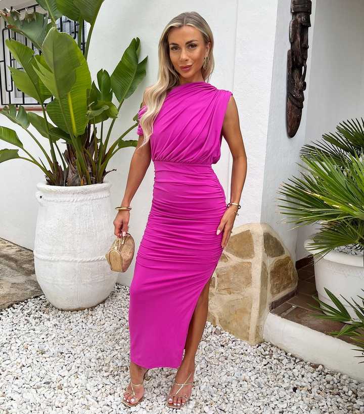 strapless open back dress Suki Front Split Midi Dress Hot Pink– Selfie Leslie main image 1