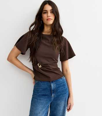 Dark Brown Gathered Waist Corset T-Shirt