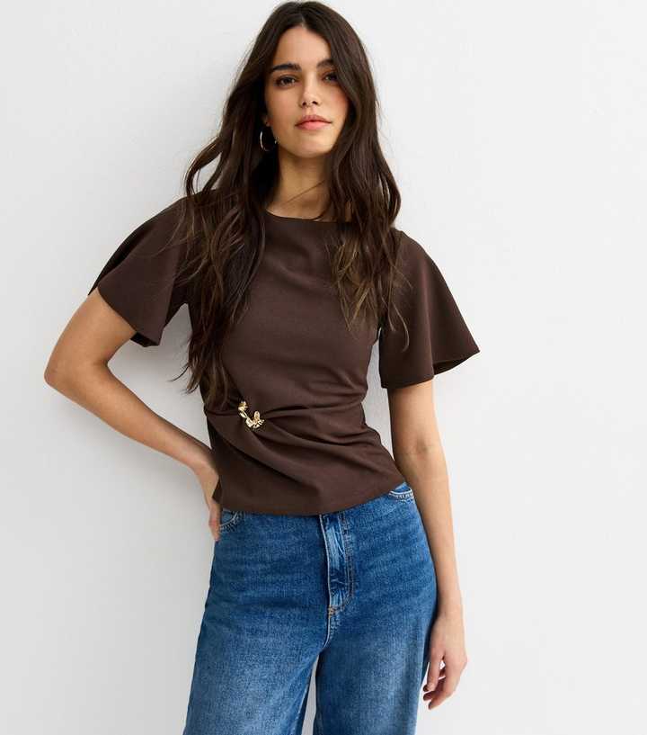 Dark Brown Gathered Waist Corset T-Shirt