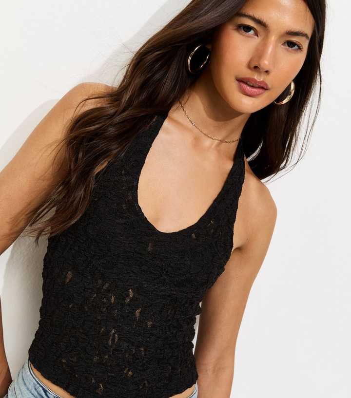 Black Lace Halter Neck Vest Top