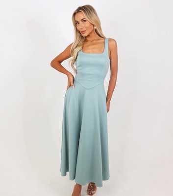 AX Paris Mint Green Square Neck Midi Dress