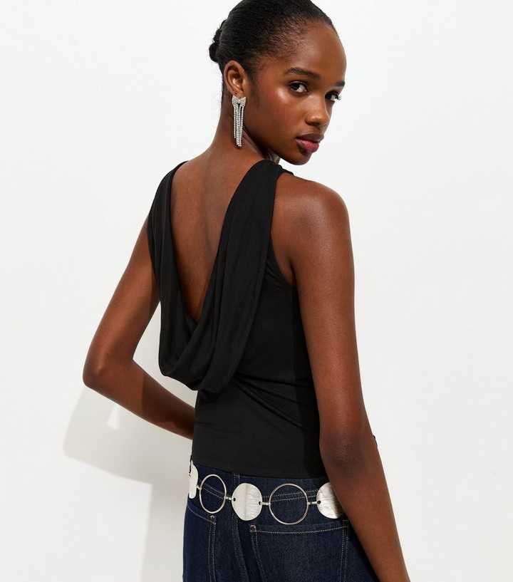 Black Cowl Back Tank Top
