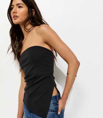Black Asymmetric Ruched Side Bandeau Top