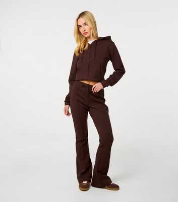 Pink Vanilla Dark Brown Pin Tuck Jersey Flared Trousers