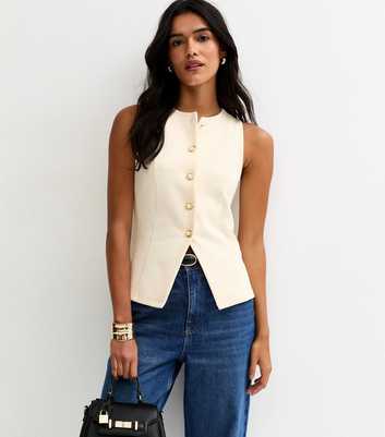 Off White Jersey Faux-Pearl Button Waistcoat