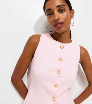 Light Pink Jersey Crew Neck Faux Pearl Button Waistcoat