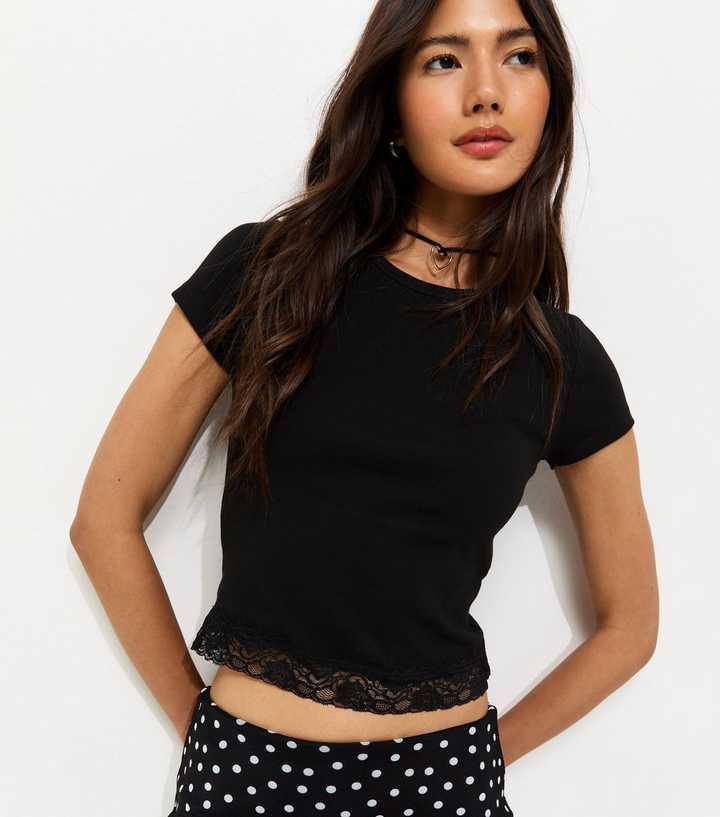Black Lace Hem Baby Tee